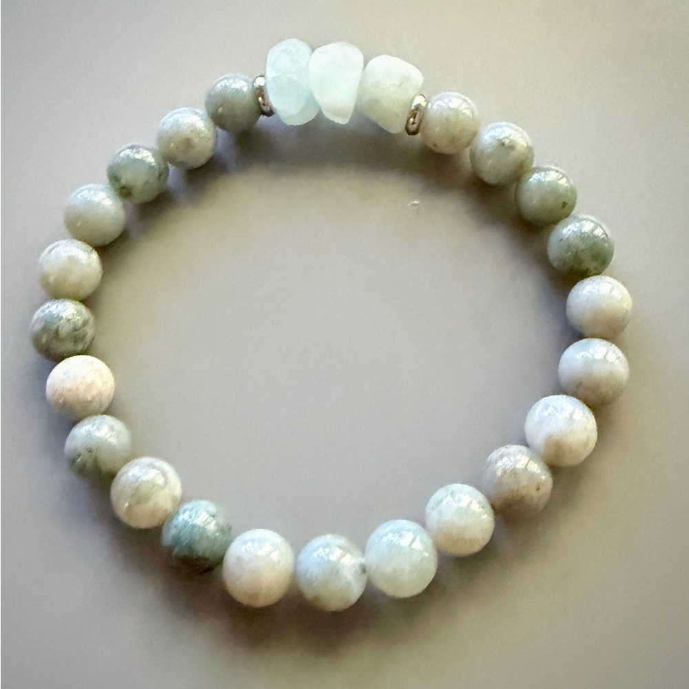 Natural Blue Ocean Jasper and Aquamarine Beaded Bracelet - Picture 2 of 7